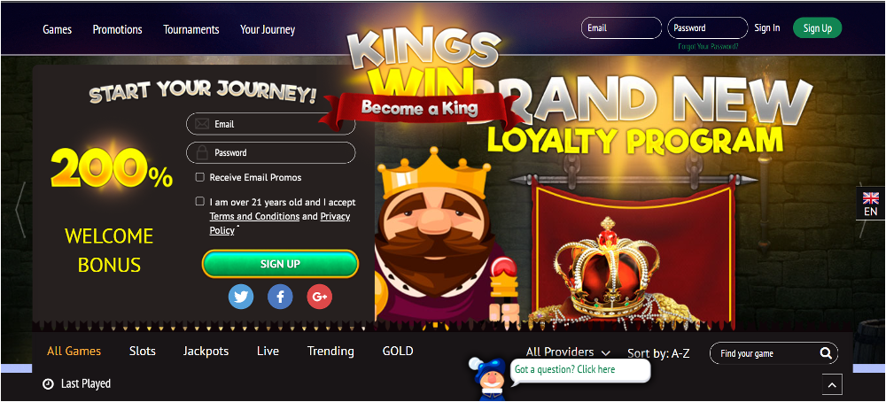 Kingswin online casino main page