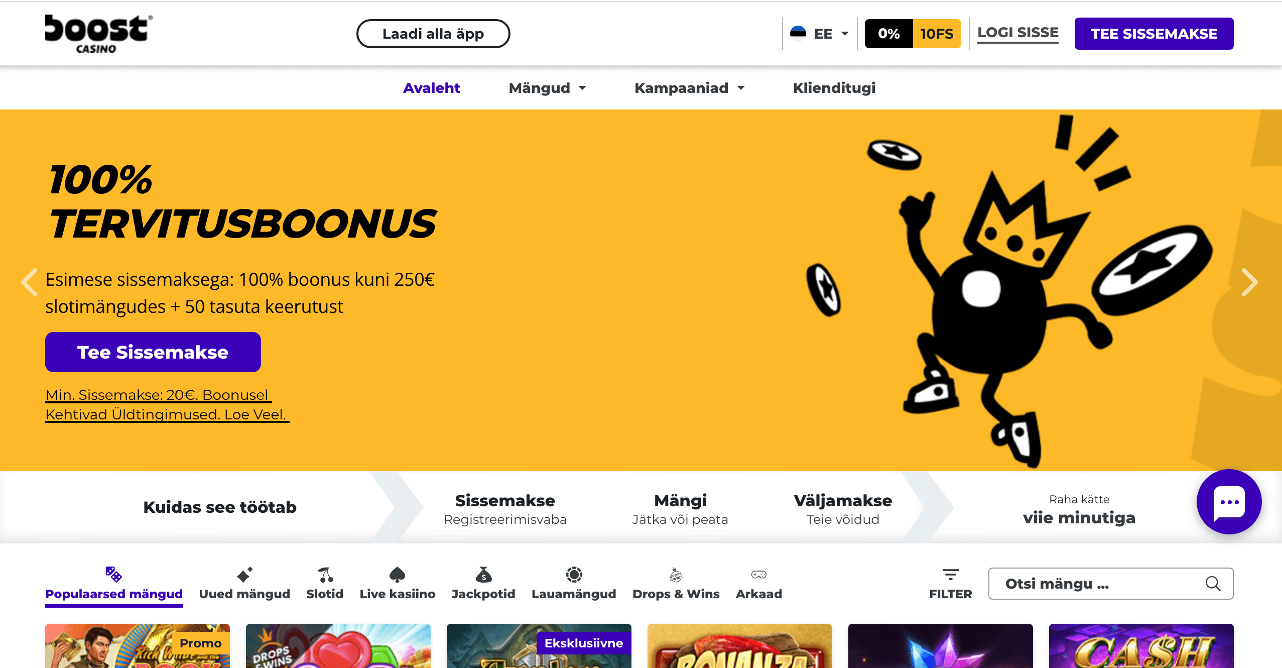 Boost casino main page